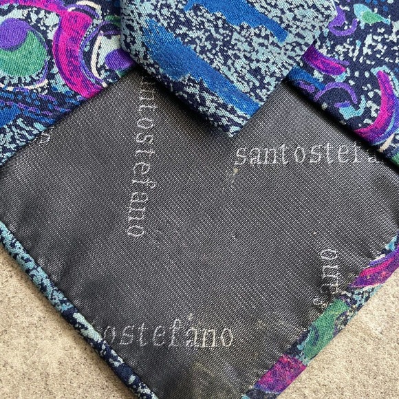 Santostefano Silk Necktie Mens blue Geometric Abstract Made In Italy - Picture 4 of 6